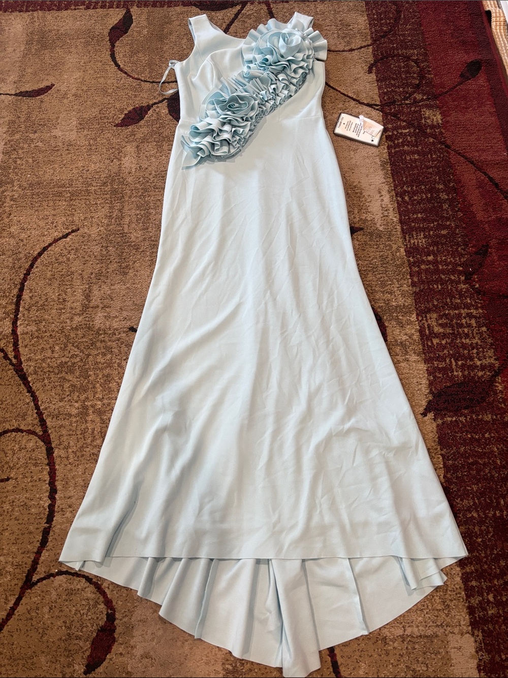 Betsy & Adam Light Blue Evening Dress with Draped Detail